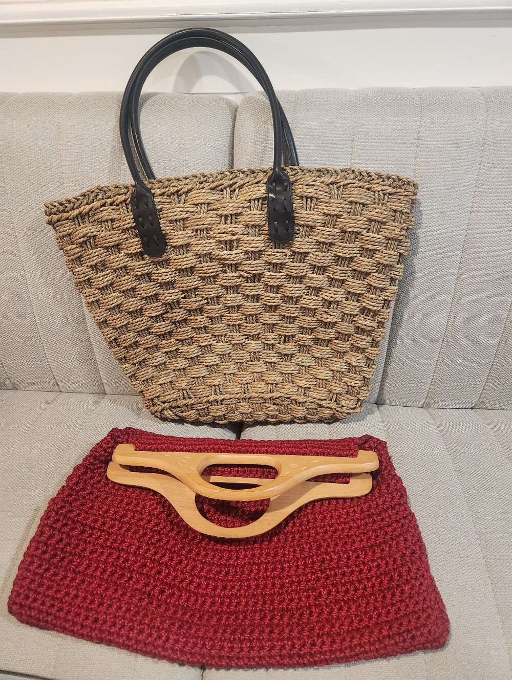 2 Totes: Straw & Macrame